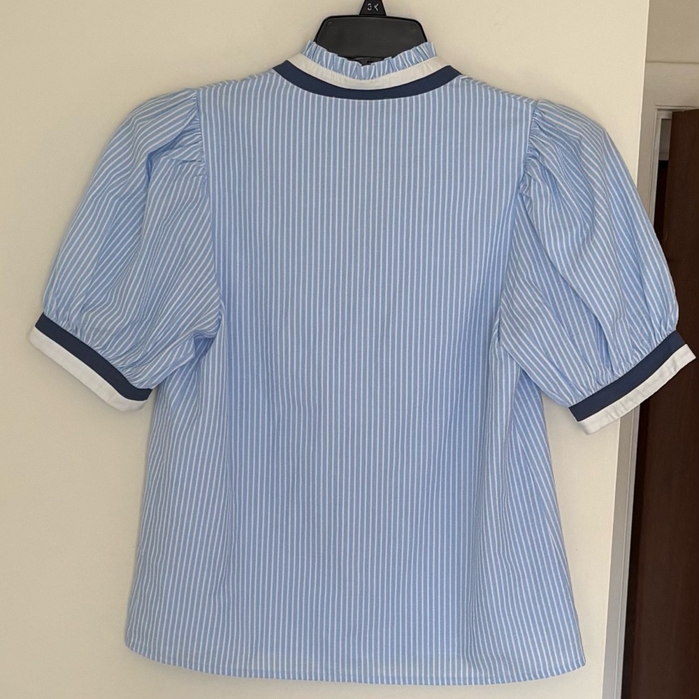 THML Light Blue Striped ‘Blue Sky Top’ V-Neck Coastalgrandmother Nautical XS - Picture 2 of 5